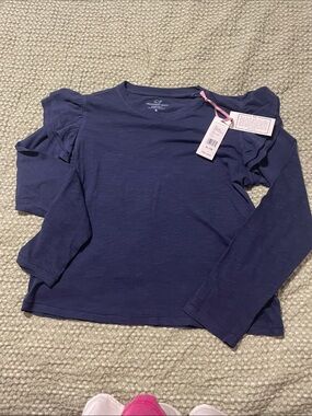 Vineyard Vines Navy Blue Ruffle Shoulder Long-Sleeve Tee